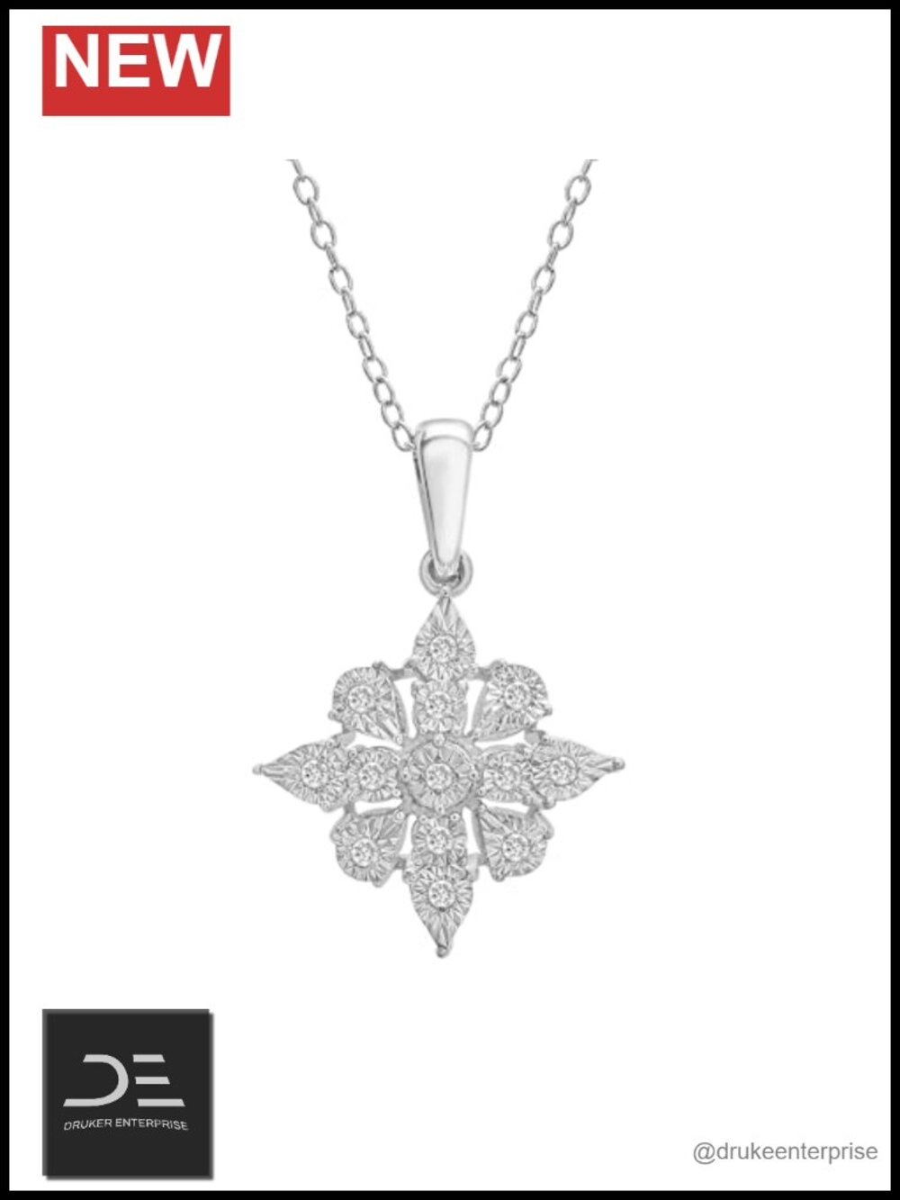 925 Sterling Silver Snowflake Pendant Necklace 1/10 CTW Natural Diamond Cluster